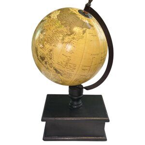 Vintage Style World Globe on Wood Base w/ Drawer 16" Tall Desk Decor India